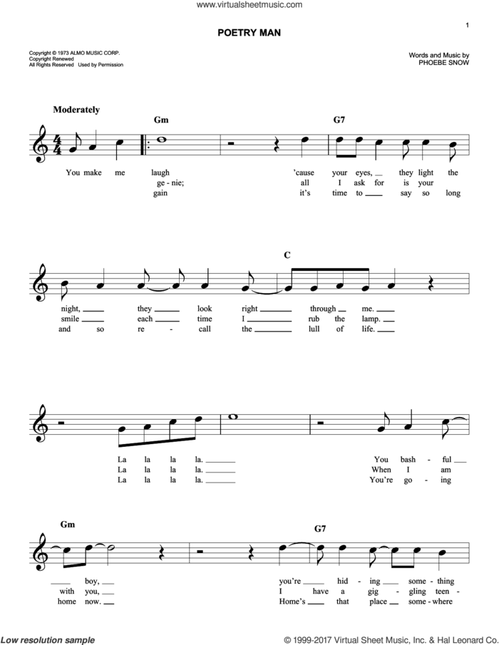 Poetry Man sheet music for voice and other instruments (fake book) by Phoebe Snow, easy skill level
