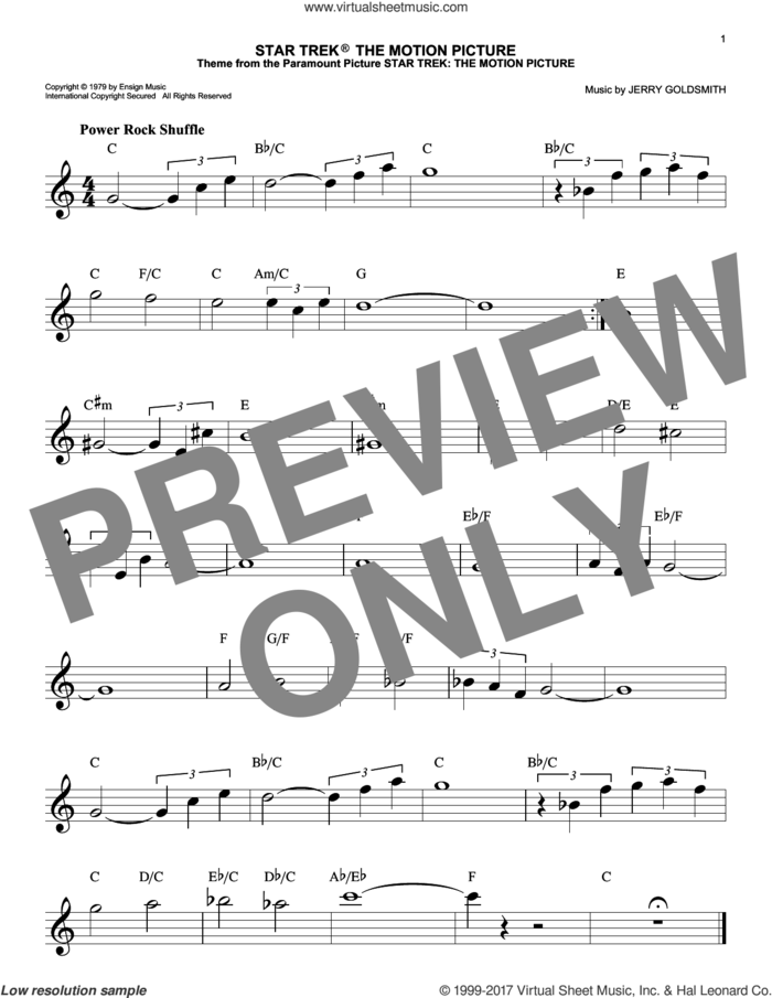 Star Trek The Motion Picture sheet music for voice and other instruments (fake book) by Jerry Goldsmith, easy skill level