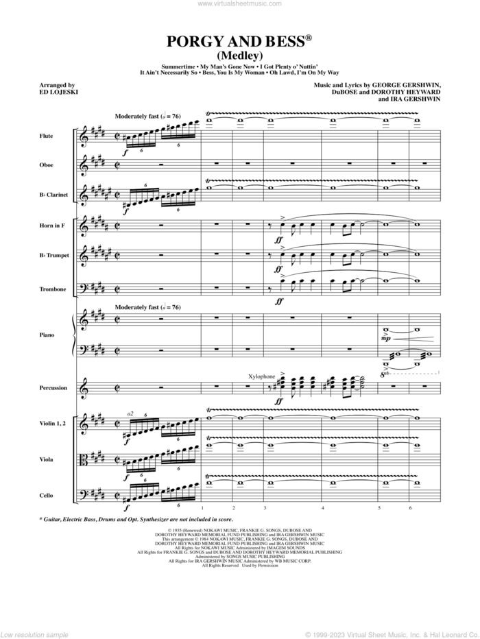 Porgy and Bess (Medley) sheet music for orchestra/band (full score) by George Gershwin, Ed Lojeski, Dorothy Heyward, DuBose Heyward and Ira Gershwin, intermediate skill level