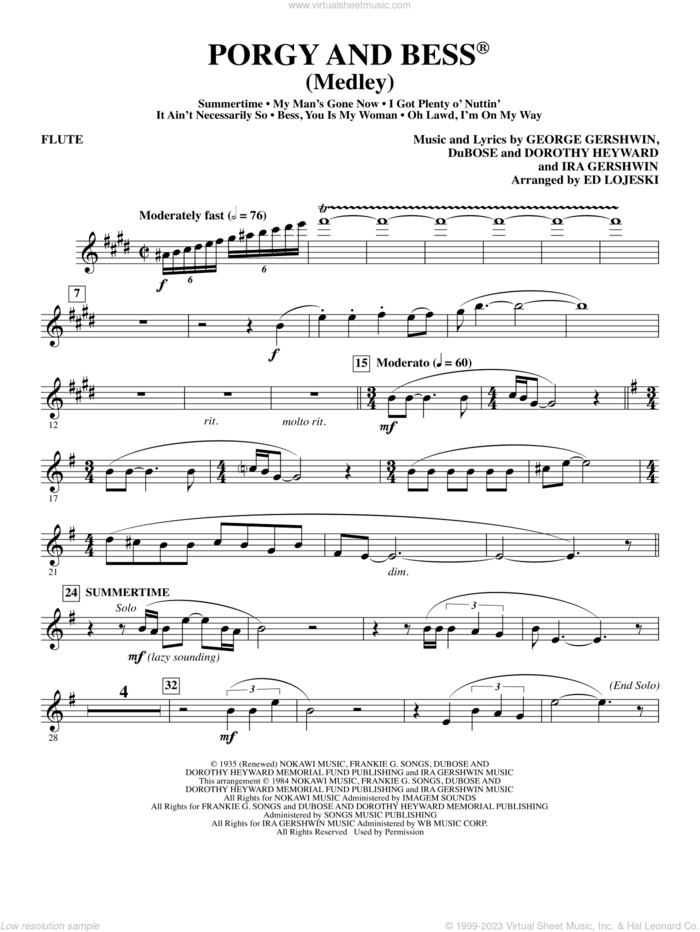Porgy and Bess (Medley) sheet music for orchestra/band (flute) by George Gershwin, Ed Lojeski, Dorothy Heyward, DuBose Heyward and Ira Gershwin, intermediate skill level