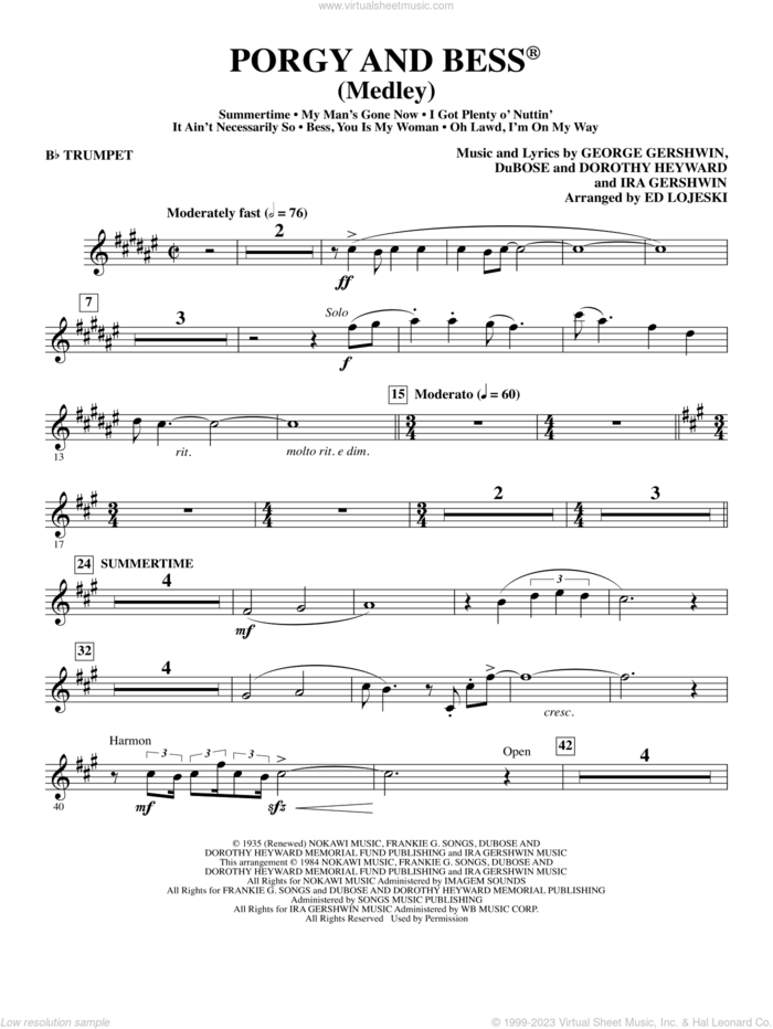 Porgy and Bess (Medley) sheet music for orchestra/band (Bb trumpet) by George Gershwin, Ed Lojeski, Dorothy Heyward, DuBose Heyward and Ira Gershwin, intermediate skill level