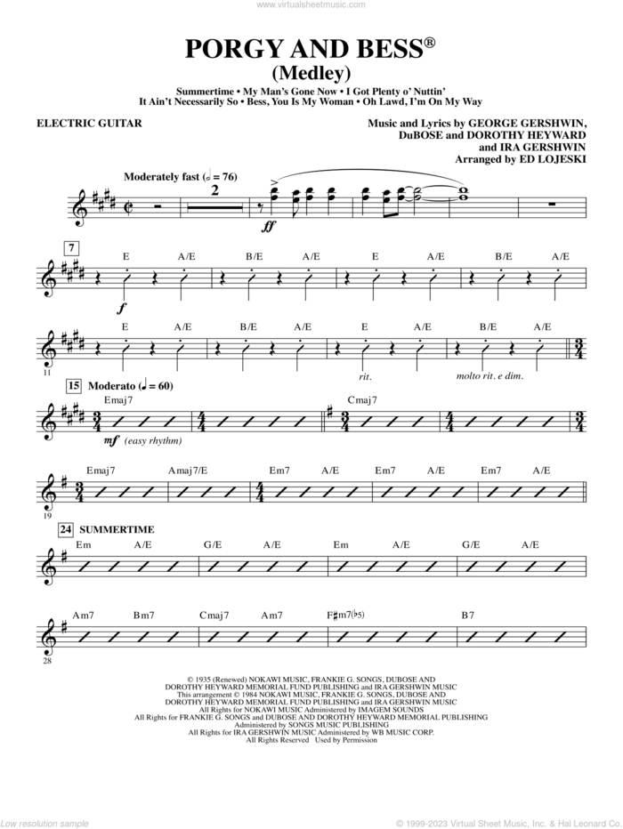 Porgy and Bess (Medley) sheet music for orchestra/band (electric guitar) by George Gershwin, Ed Lojeski, Dorothy Heyward, DuBose Heyward and Ira Gershwin, intermediate skill level