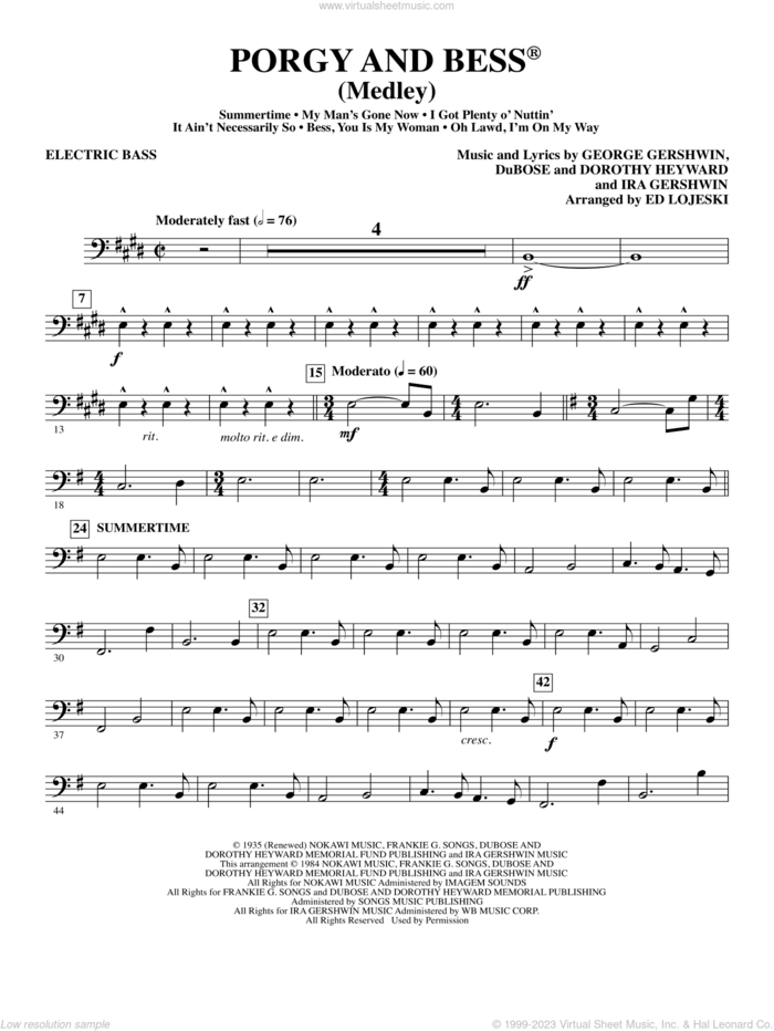 Porgy and Bess (Medley) sheet music for orchestra/band (electric bass) by George Gershwin, Ed Lojeski, Dorothy Heyward, DuBose Heyward and Ira Gershwin, intermediate skill level