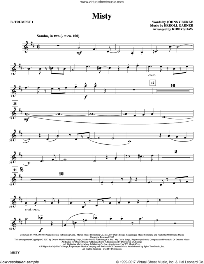 Misty (complete set of parts) sheet music for orchestra/band by Kirby Shaw, Erroll Garner, John Burke and Johnny Mathis, intermediate skill level