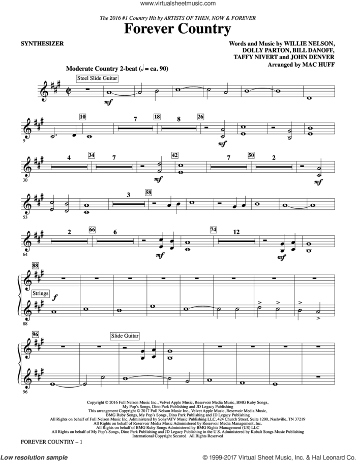 Forever Country (complete set of parts) sheet music for orchestra/band by Mac Huff, Artists of Then, Now & Forever, Bill Danoff, Dolly Parton, John Denver, Taffy Nivert and Willie Nelson, intermediate skill level