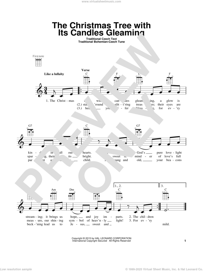 The Christmas Tree With Its Candles Gleaming sheet music for ukulele by Traditional Czech, intermediate skill level