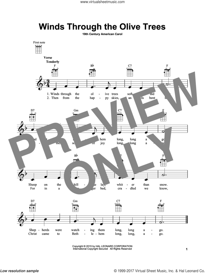 Winds Through The Olive Trees sheet music for ukulele by Anonymous and Miscellaneous, intermediate skill level