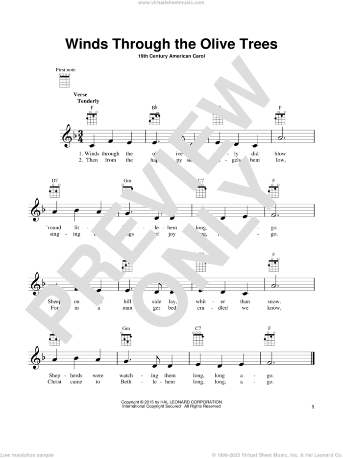 Winds Through The Olive Trees sheet music for ukulele by Anonymous and Miscellaneous, intermediate skill level