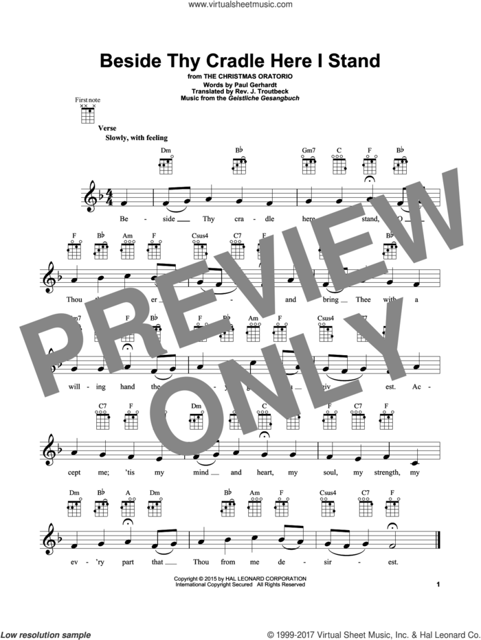 Beside Thy Cradle Here I Stand sheet music for ukulele by Paul Gerhardt, John Troutbeck and Geistliche Gesangbuch, intermediate skill level