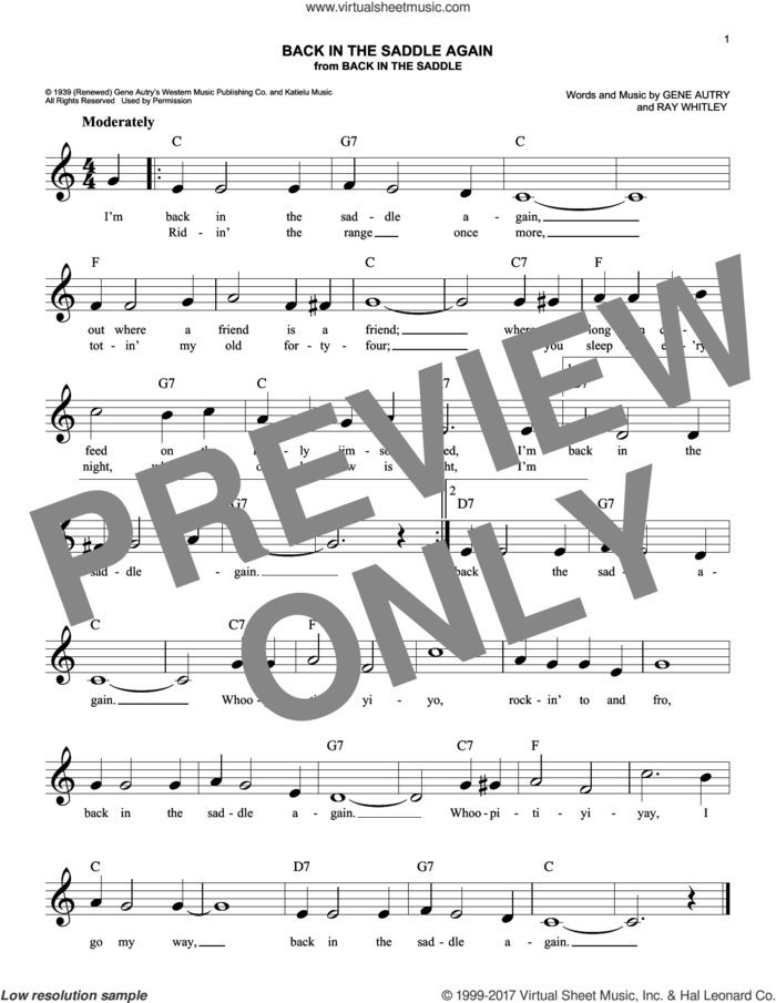 Back In The Saddle Again sheet music for voice and other instruments (fake book) by Gene Autry and Ray Whitley, easy skill level