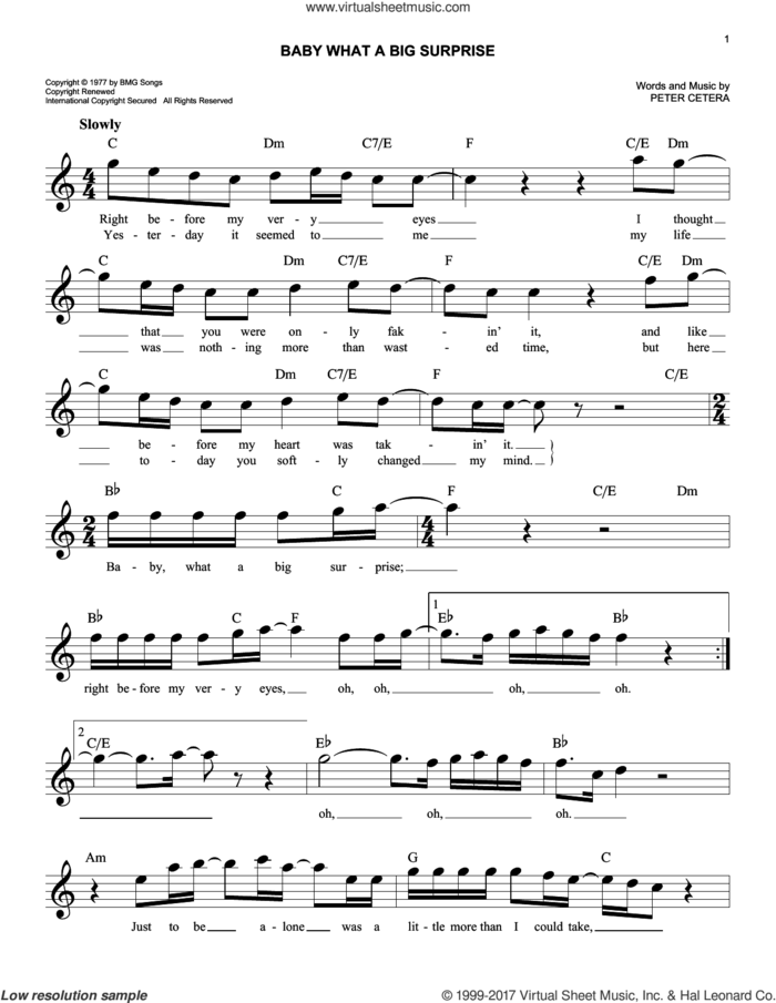 Baby What A Big Surprise sheet music for voice and other instruments (fake book) by Chicago and Peter Cetera, intermediate skill level