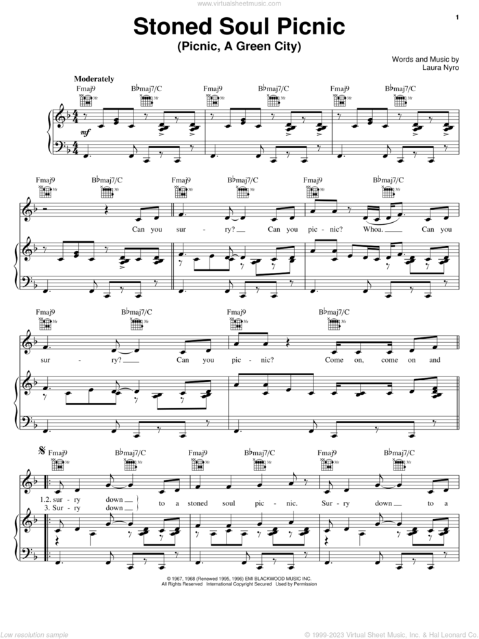 Stoned Soul Picnic (Picnic, A Green City) sheet music for voice, piano or guitar by Laura Nyro and The Fifth Dimension, intermediate skill level
