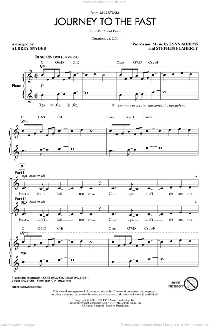 Journey To The Past sheet music for choir (2-Part) by Stephen Flaherty, Audrey Snyder and Lynn Ahrens, intermediate duet