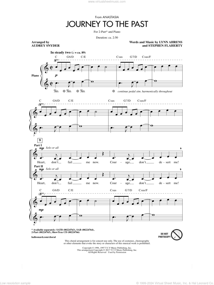 Journey To The Past sheet music for choir (2-Part) by Stephen Flaherty, Audrey Snyder and Lynn Ahrens, intermediate duet