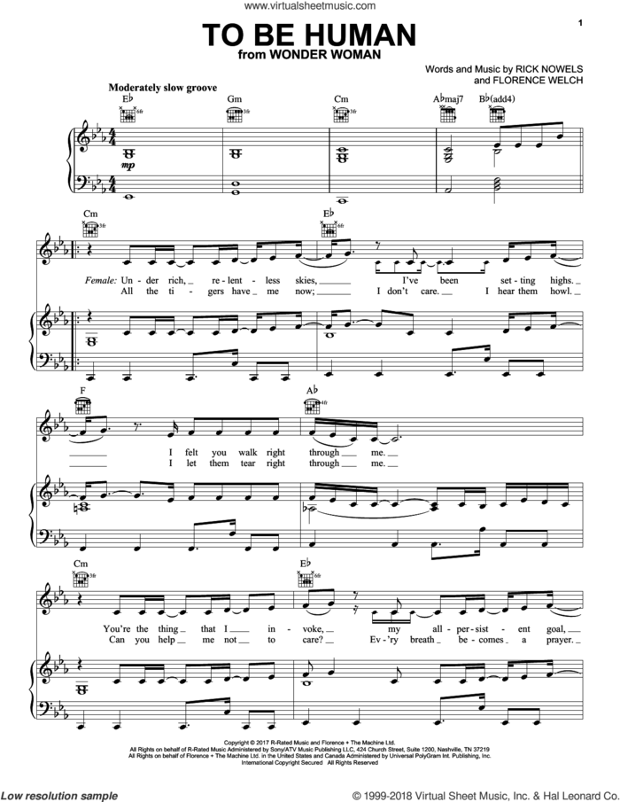 To Be Human sheet music for voice, piano or guitar by Sia feat. Labrinth, Sia Furler and Timothy McKenzie, intermediate skill level