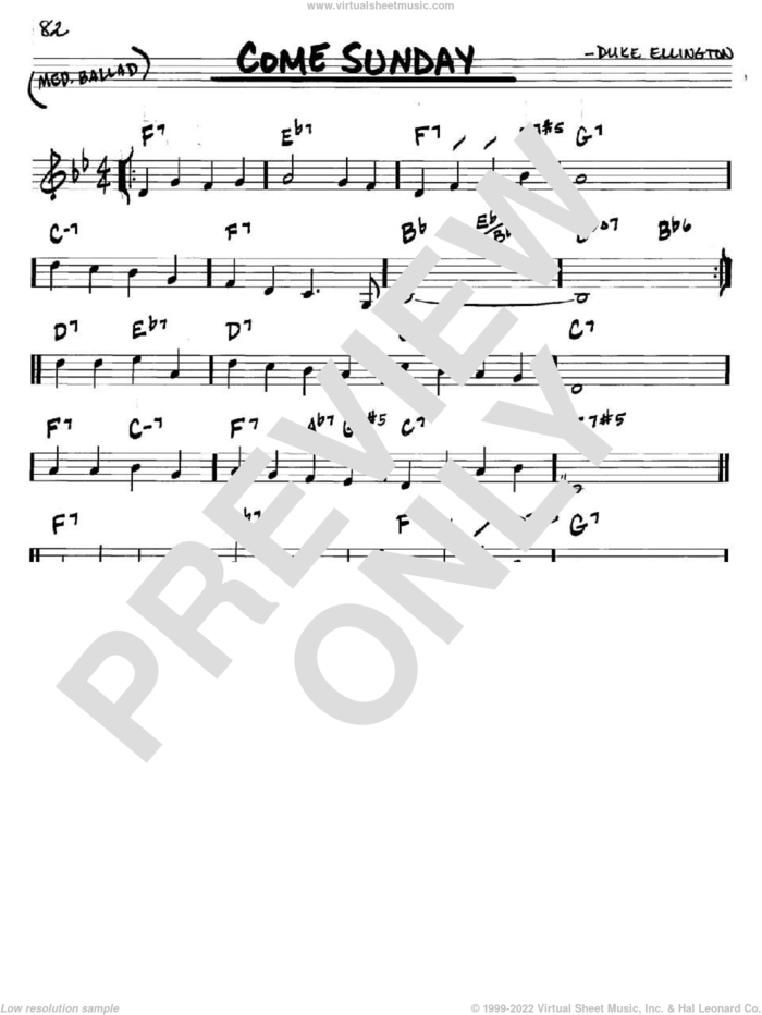 Come Sunday sheet music for voice and other instruments (in C) by Duke Ellington, intermediate skill level