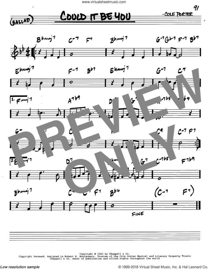 Could It Be You sheet music for voice and other instruments (in C) by Cole Porter, intermediate skill level