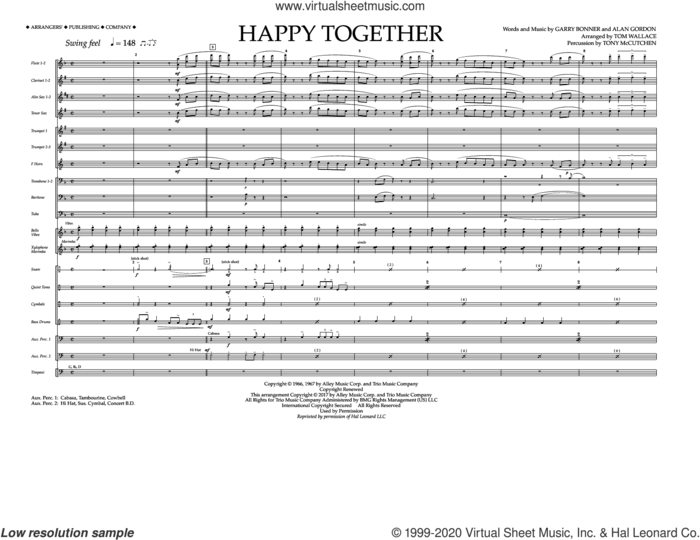 Happy Together (COMPLETE) sheet music for marching band by Tom Wallace, Alan Gordon, Garry Bonner and The Turtles, intermediate skill level