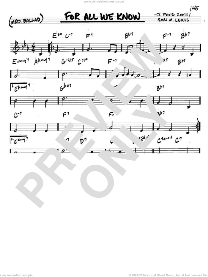 For All We Know sheet music for voice and other instruments (in C) by J. Fred Coots and Sam Lewis, intermediate skill level