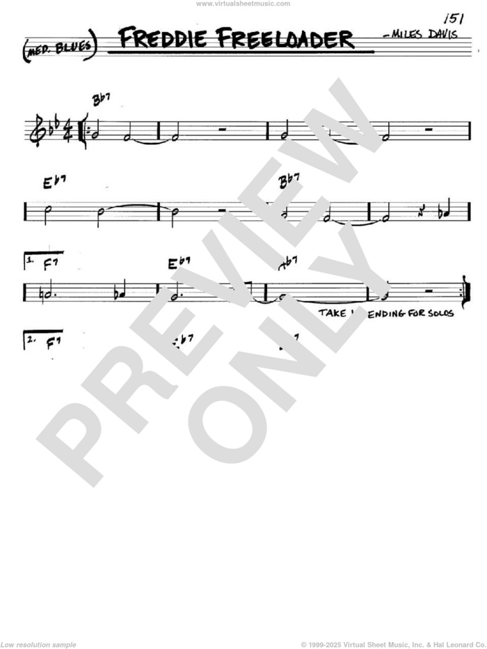 Freddie Freeloader sheet music for voice and other instruments (in C) by Miles Davis, intermediate skill level