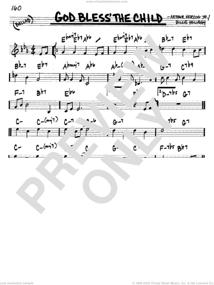 God Bless' The Child sheet music for voice and other instruments (in C) by Billie Holiday and Arthur Herzog Jr., intermediate skill level