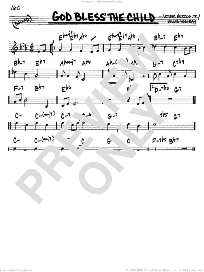 God Bless' The Child sheet music for voice and other instruments (in C) by Billie Holiday and Arthur Herzog Jr., intermediate skill level