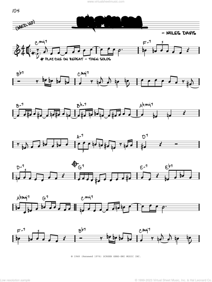 Half Nelson sheet music for voice and other instruments (in C) by Miles Davis, intermediate skill level
