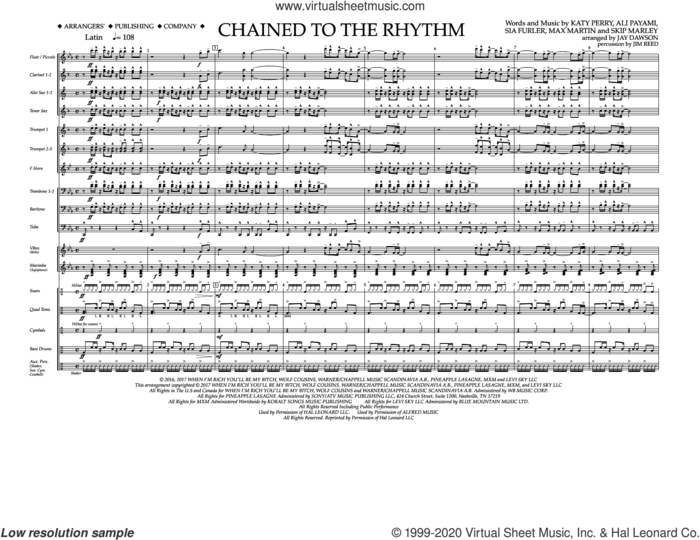 Chained to the Rhythm (COMPLETE) sheet music for marching band by Max Martin, Ali Payami, Jay Dawson, Katy Perry, Sia Furler and Skip Marley, intermediate skill level
