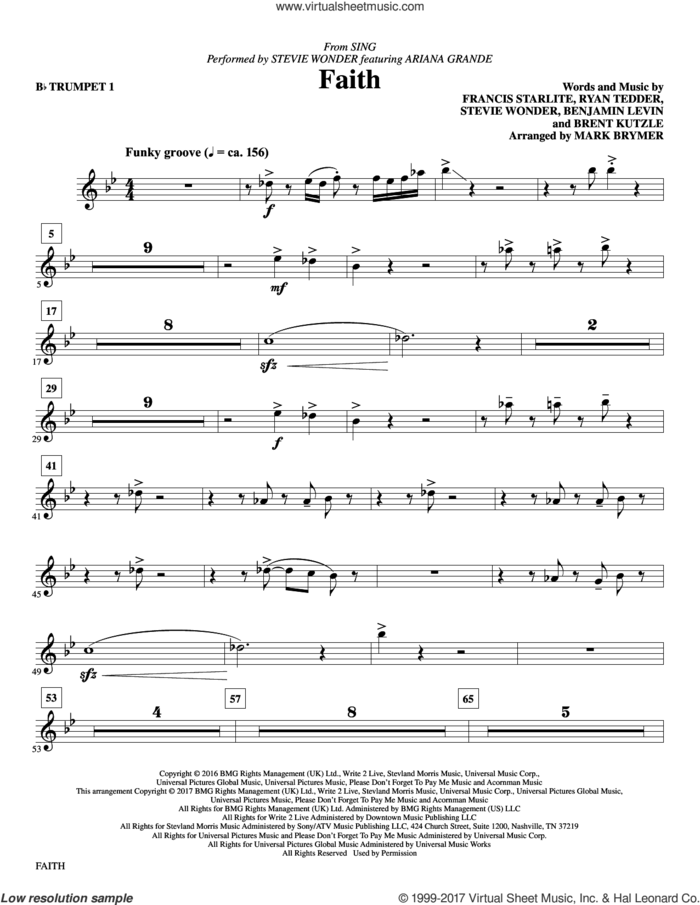 Faith (complete set of parts) sheet music for orchestra/band by Mark Brymer, Benjamin Levin, Brent Kutzle, Francis Starlite, Ryan Tedder, Stevie Wonder and Stevie Wonder feat. Ariana Grande, intermediate skill level
