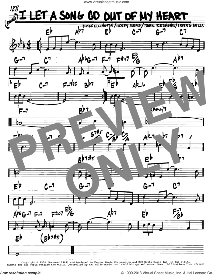 I Let A Song Go Out Of My Heart sheet music for voice and other instruments (in C) by Duke Ellington, Henry Nemo, Irving Mills and John Redmond, intermediate skill level