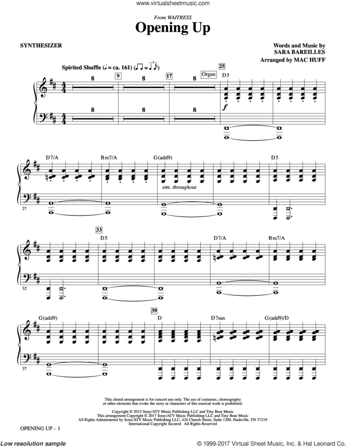 Opening Up (from Waitress The Musical) (arr. Mac Huff) (complete set of parts) sheet music for orchestra/band by Mac Huff and Sara Bareilles, intermediate skill level