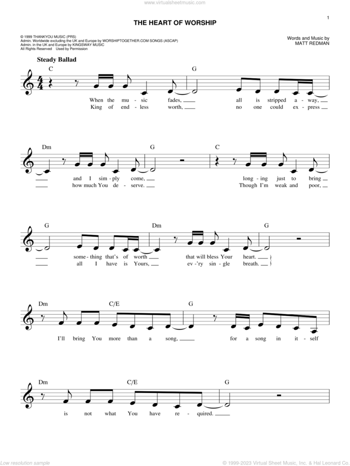 The Heart Of Worship (When The Music Fades) sheet music for voice and other instruments (fake book) by Matt Redman, intermediate skill level