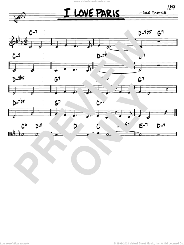 I Love Paris sheet music for voice and other instruments (in C) by Cole Porter, intermediate skill level