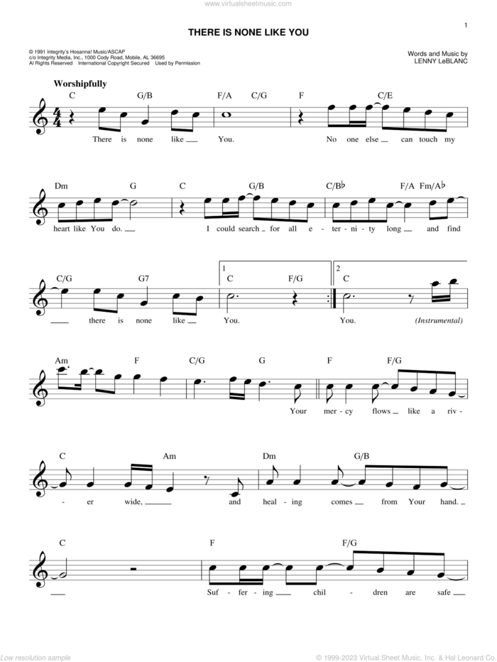 There Is None Like You sheet music for voice and other instruments (fake book) by Lenny LeBlanc, easy skill level