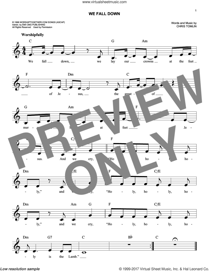 We Fall Down sheet music for voice and other instruments (fake book) by Chris Tomlin, Kutless and Passion, intermediate skill level