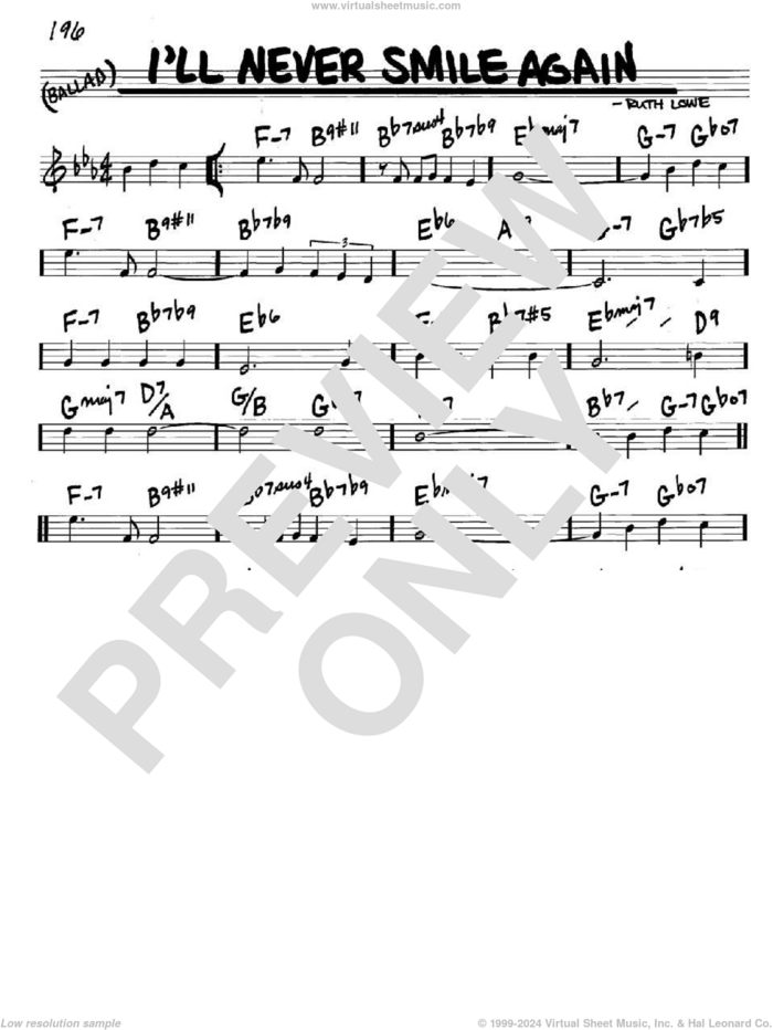 I'll Never Smile Again sheet music for voice and other instruments (in C) by Tommy Dorsey and Ruth Lowe, intermediate skill level