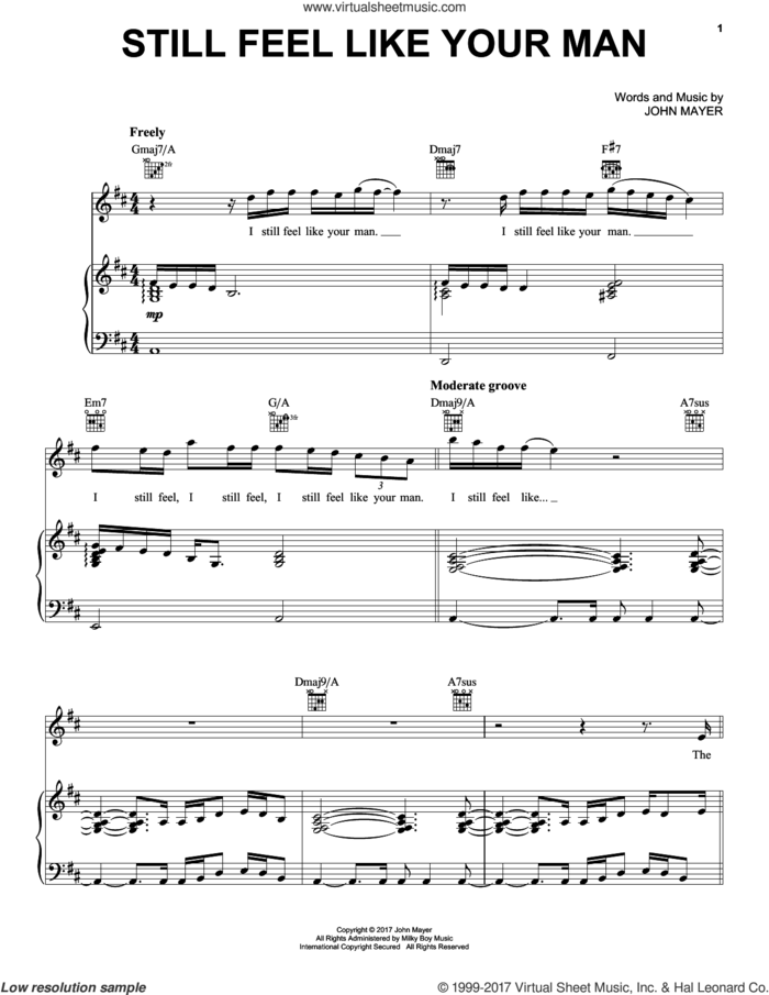 Still Feel Like Your Man sheet music for voice, piano or guitar by John Mayer, intermediate skill level