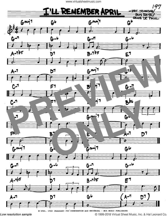 I'll Remember April sheet music for voice and other instruments (in C) by Woody Herman, Don Raye, Gene DePaul and Pat Johnson, intermediate skill level