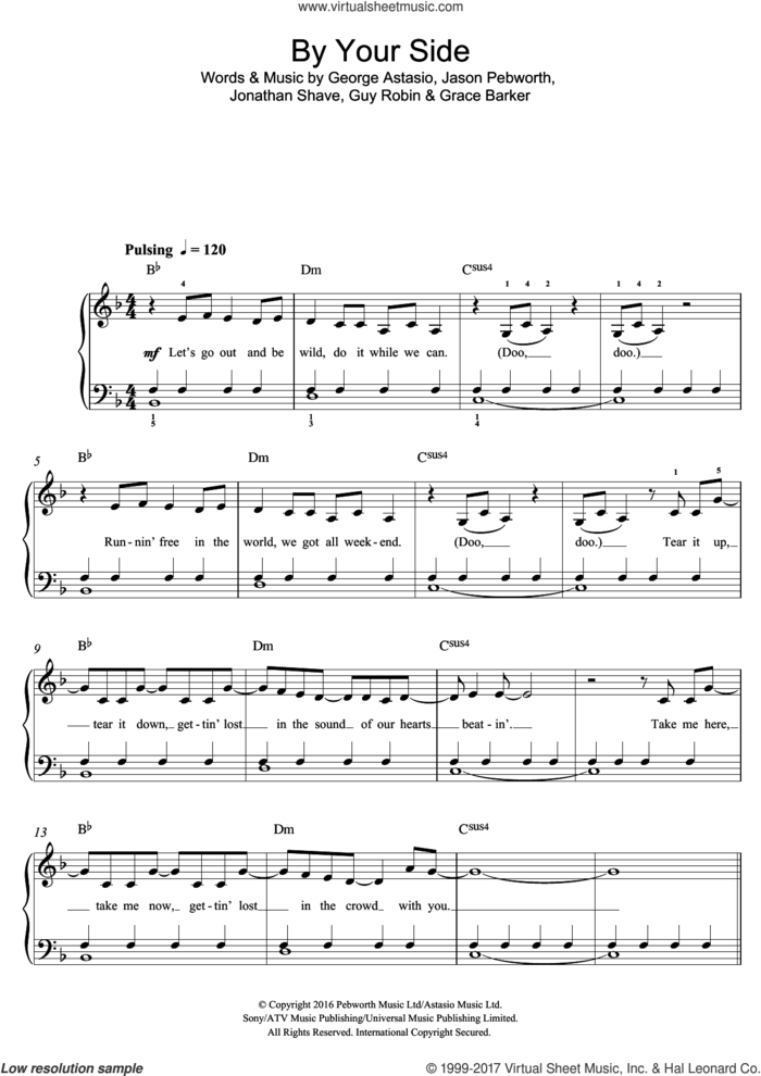 By Your Side (featuring RAYE) sheet music for piano solo (beginners) by Jonas Blue, Don Raye, George Astasio, Grace Barker, Guy Robin, Jason Pebworth and Jonathan Shave, beginner piano (beginners)