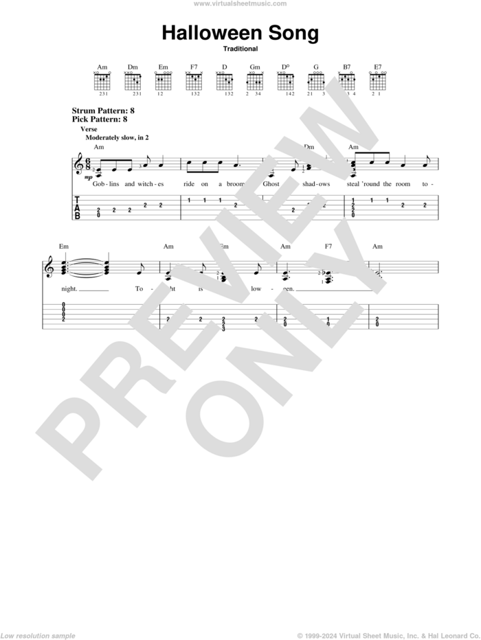 Halloween Song sheet music for guitar solo (easy tablature), easy guitar (easy tablature)