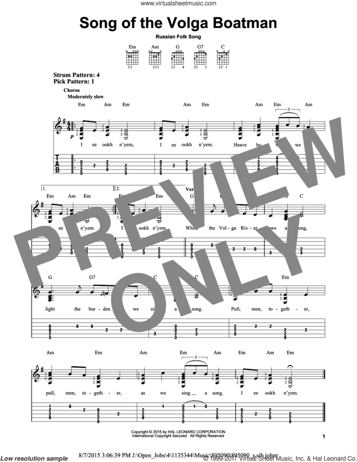 Song Of The Volga Boatman sheet music for guitar solo (easy tablature), easy guitar (easy tablature)