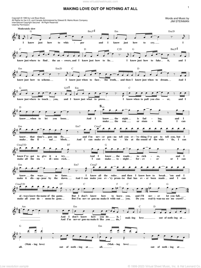 Making Love Out Of Nothing At All sheet music for voice and other instruments (fake book) by Air Supply and Jim Steinman, intermediate skill level