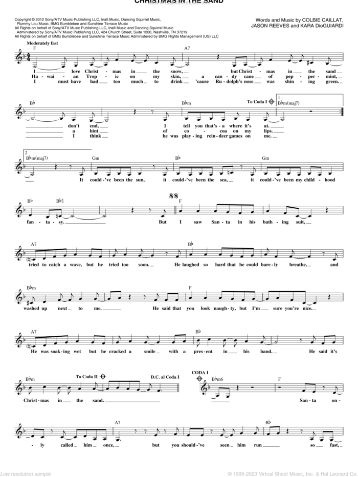 Christmas In The Sand sheet music for voice and other instruments (fake book) by Jason Reeves, Colbie Caillat and Kara DioGuardi, intermediate skill level