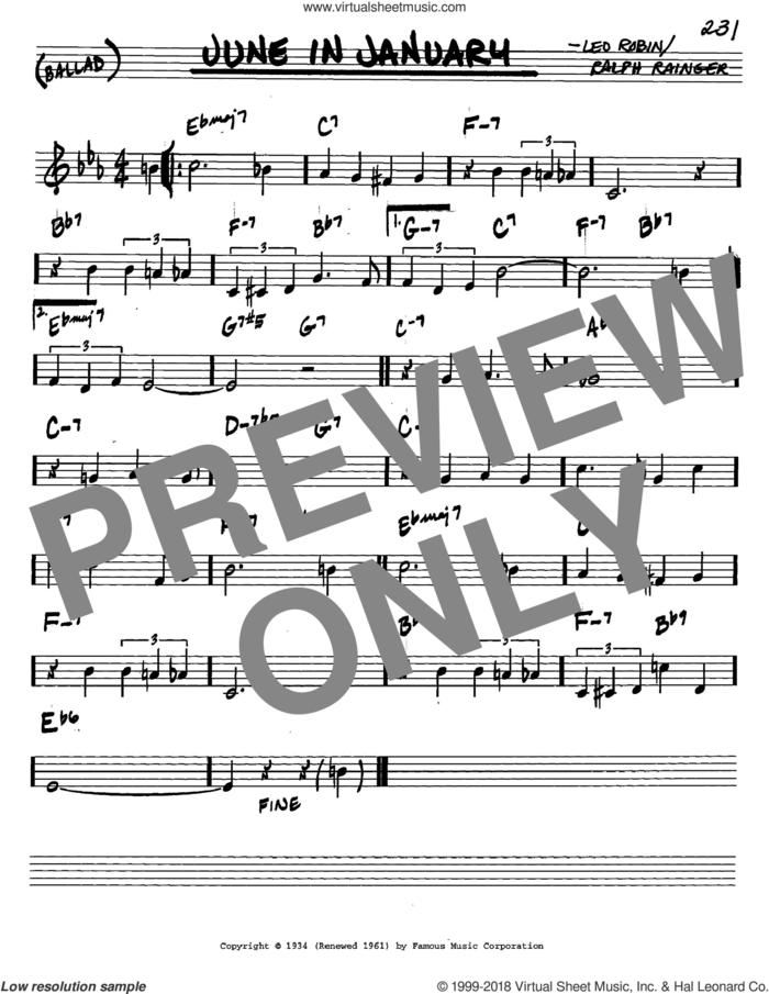 June In January sheet music for voice and other instruments (in C) by Ralph Rainger and Leo Robin, intermediate skill level