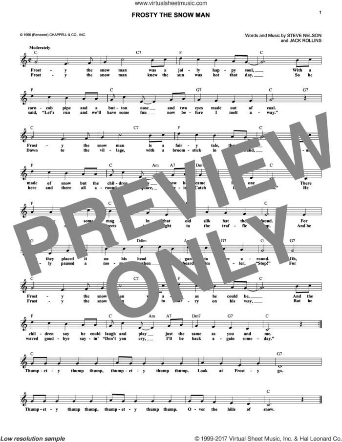 Frosty The Snow Man sheet music for voice and other instruments (fake book) by Steve Nelson and Jack Rollins, intermediate skill level