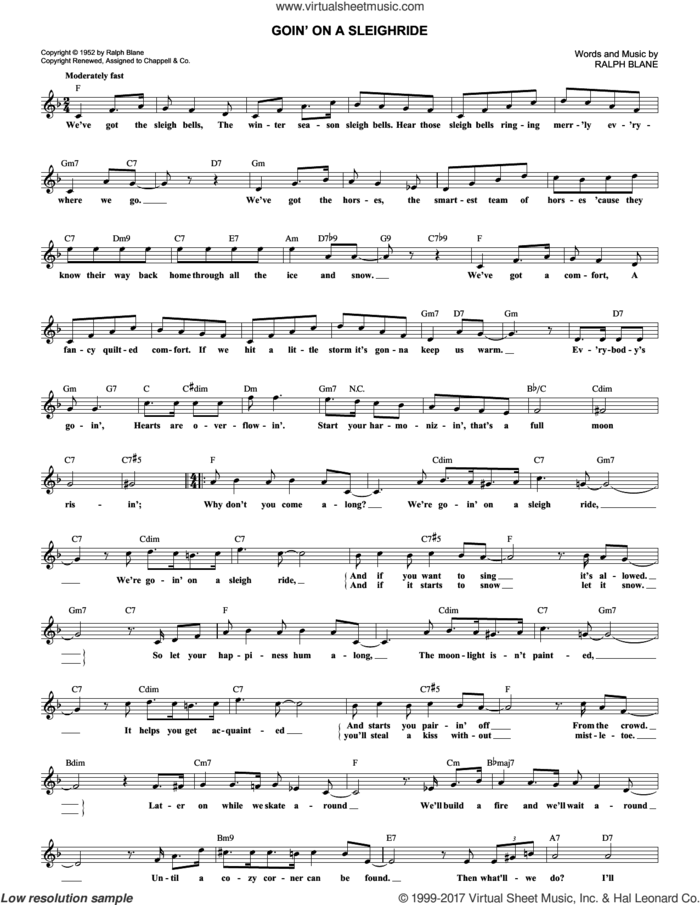 Goin' On A Sleighride sheet music for voice and other instruments (fake book) by Ralph Blane, intermediate skill level