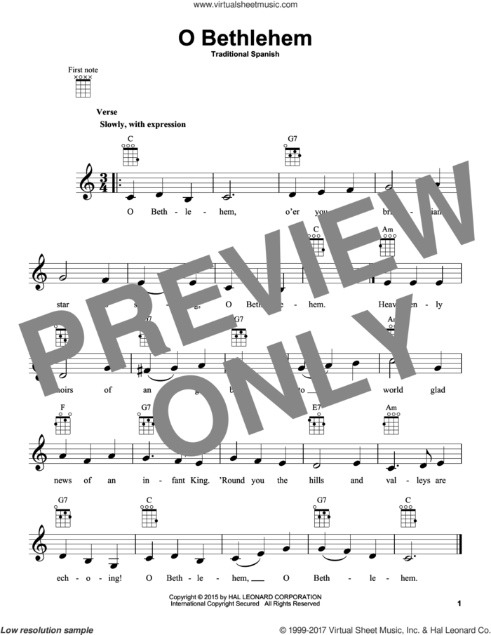 O Bethlehem sheet music for ukulele, intermediate skill level