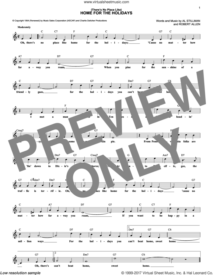 (There's No Place Like) Home For The Holidays sheet music for voice and other instruments (fake book) by Perry Como, Al Stillman and Robert Allen, intermediate skill level