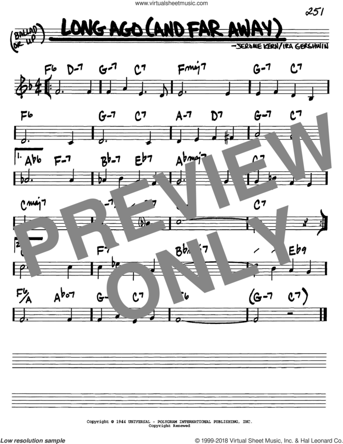 Long Ago (And Far Away) sheet music for voice and other instruments (in C) by Jerome Kern and Ira Gershwin, intermediate skill level