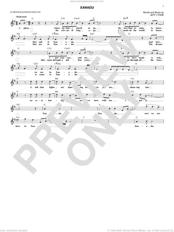 Xanadu sheet music for voice and other instruments (fake book) by Oliva Newton-John/Electric Light Orchestra and Jeff Lynne, intermediate skill level